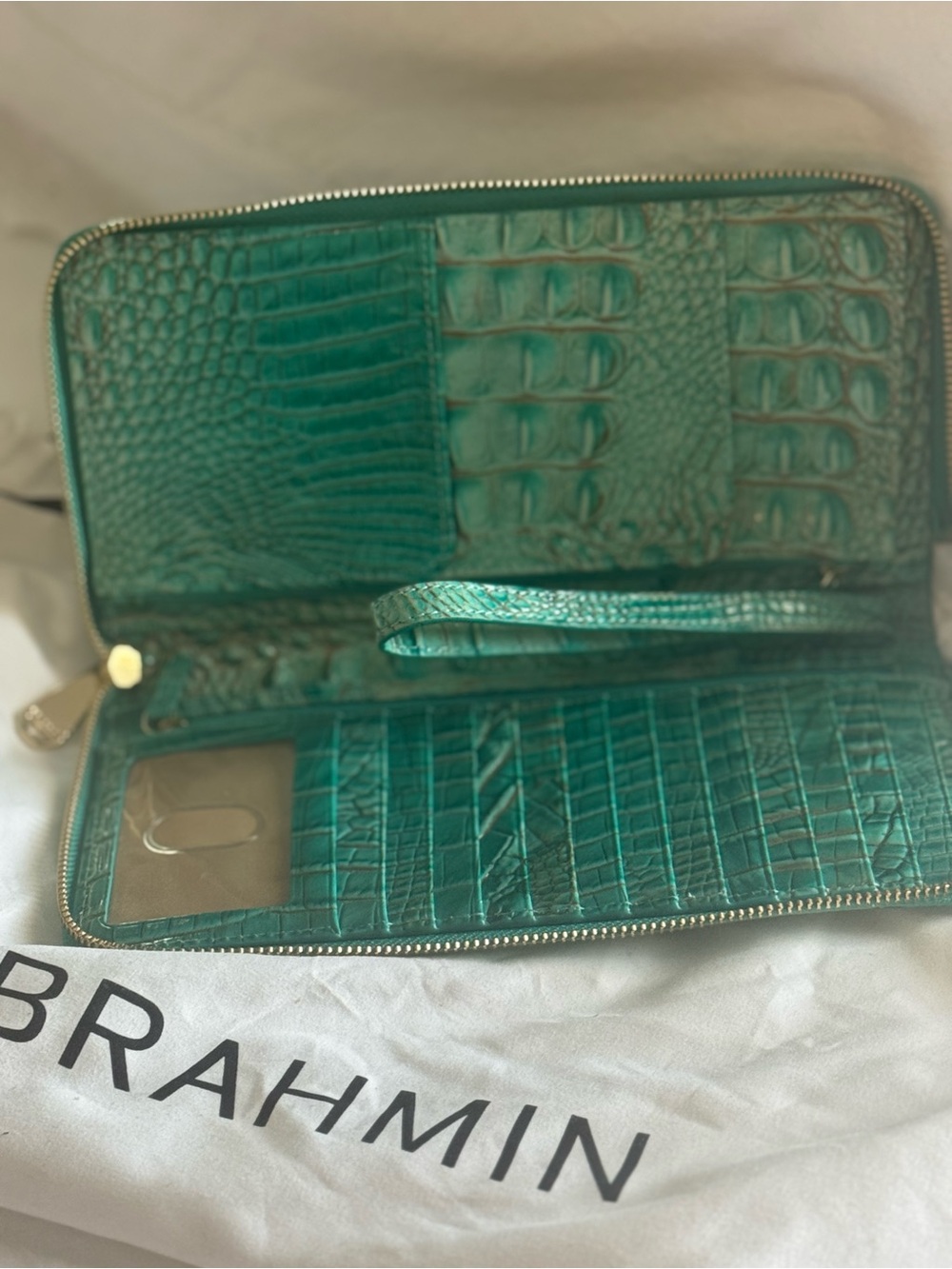 Brahmin Teal Croc-Embossed Zip Wallet - Picture 2 of 2